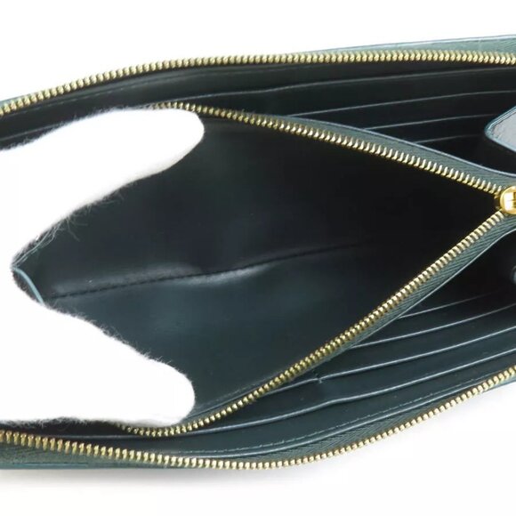 Auth CELINE Triomphe Zip Around Long Wallet Dark Green Leather authentic - Picture 11 of 16